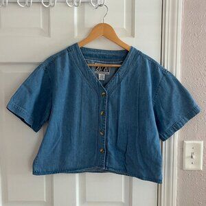 Vintage 20/20 Vision Cropped Denim Button-Up